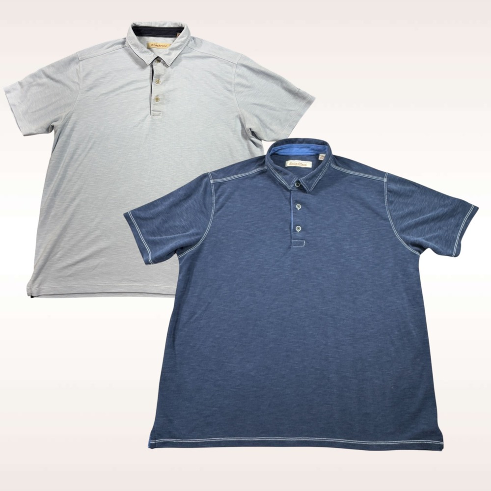 Lot of 2 Tommy Bahama Polo‎ Shirts Mens  XL Blue Palmetto Paradise Modal Blend